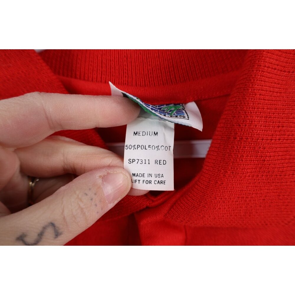 Vtg 80s 90s Streetwear Mens Medium Blank Knit Collared Golf Polo Shirt Red USA - Picture 6 of 15